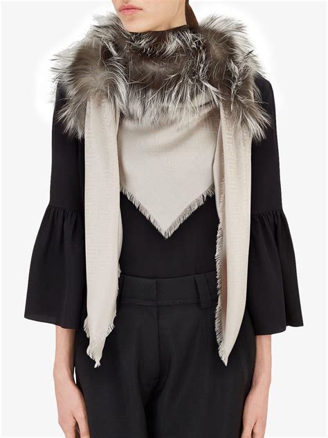 fendi scarf black and grey|Fendi touch of fur shawl.